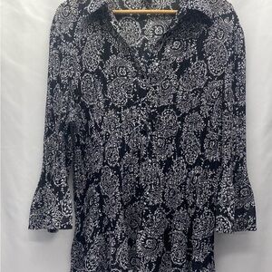 Separates by New York Co. Women’s Blouse 2X Bell SL Crinkled Black Paisley